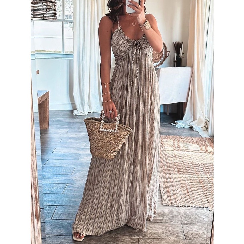 Commense Striped Maxi Dress Tie Back Sleeveless Casual Sundress Dress size S